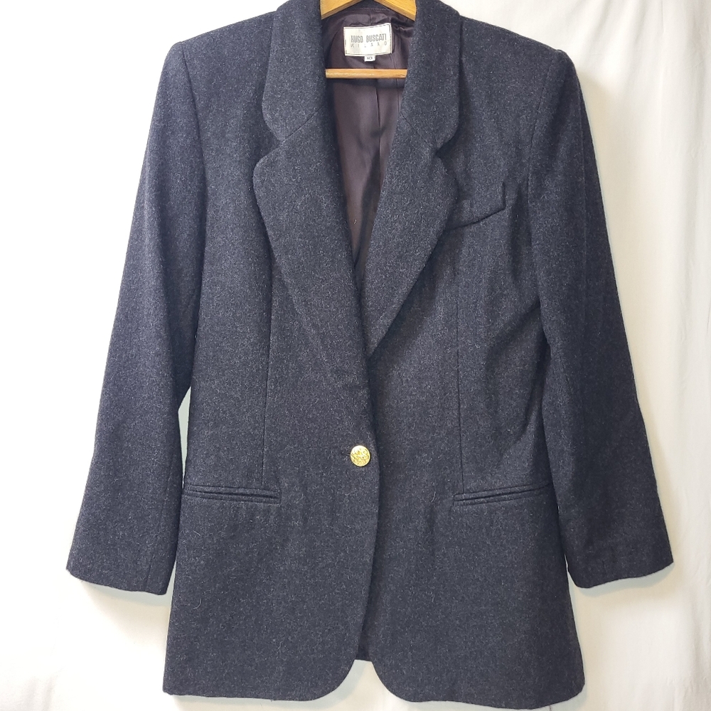 Vintage Hugo Buscati Milano Wool Cashmere Blend Blazer Women's Size‎ 10 Charcoal